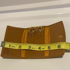 Leather Key & Card Holder Wallet in Tan with Gold Hardware